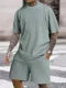 fashion summer sports solid color crew-neck vertical stripe T-shirt shorts short-sleeved suit Loose two-piece set