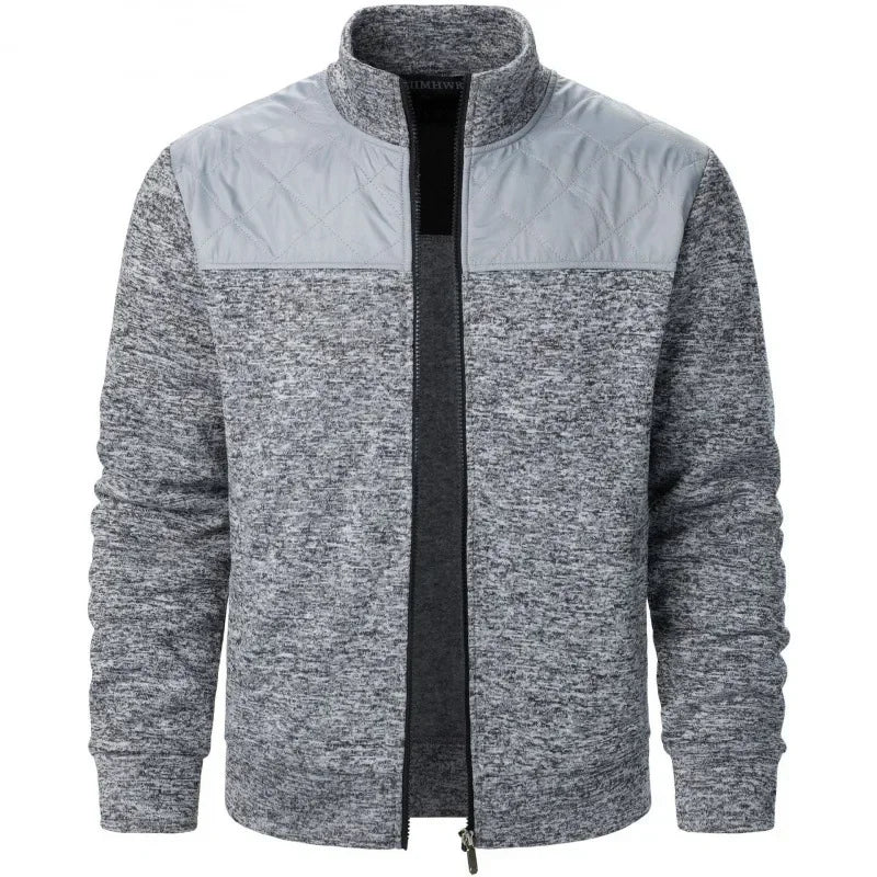 Men's Patchwork Sweatshirts Stand Collar Jacket Slim Fit Cardigan Streetwear Sportswear Casual Zip Up Coat Outdoor Tracksuit Men