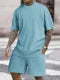 fashion summer sports solid color crew-neck vertical stripe T-shirt shorts short-sleeved suit Loose two-piece set