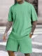 fashion summer sports solid color crew-neck vertical stripe T-shirt shorts short-sleeved suit Loose two-piece set