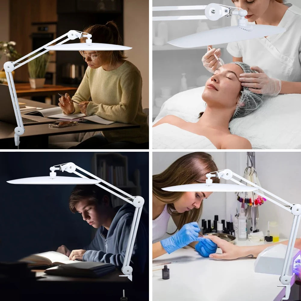 LED Task Desk Lamp 19 Inches Metal Swing Arm Eye-Caring Lash Extensions Lamp 117PCS LEDs for Nail Crafts Reading Head Work Lamp