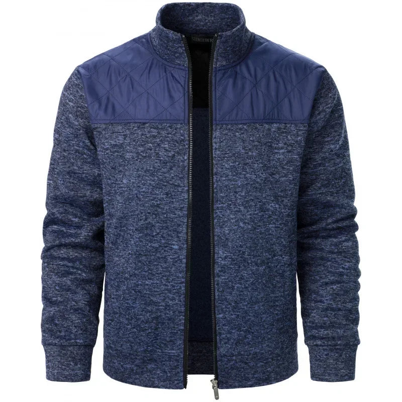 Men's Patchwork Sweatshirts Stand Collar Jacket Slim Fit Cardigan Streetwear Sportswear Casual Zip Up Coat Outdoor Tracksuit Men